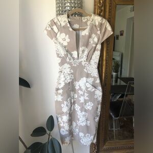 L’agence Floral Beige and White Parisian style Dress size small
